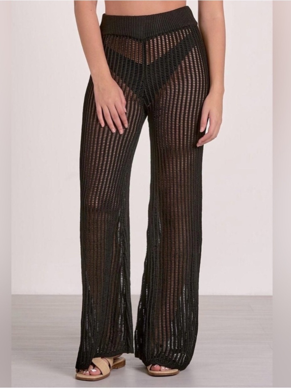 NWT Sensea Crochet Wide Leg Pants Black Sheer Knit Beach
Coverup- Sz Medium